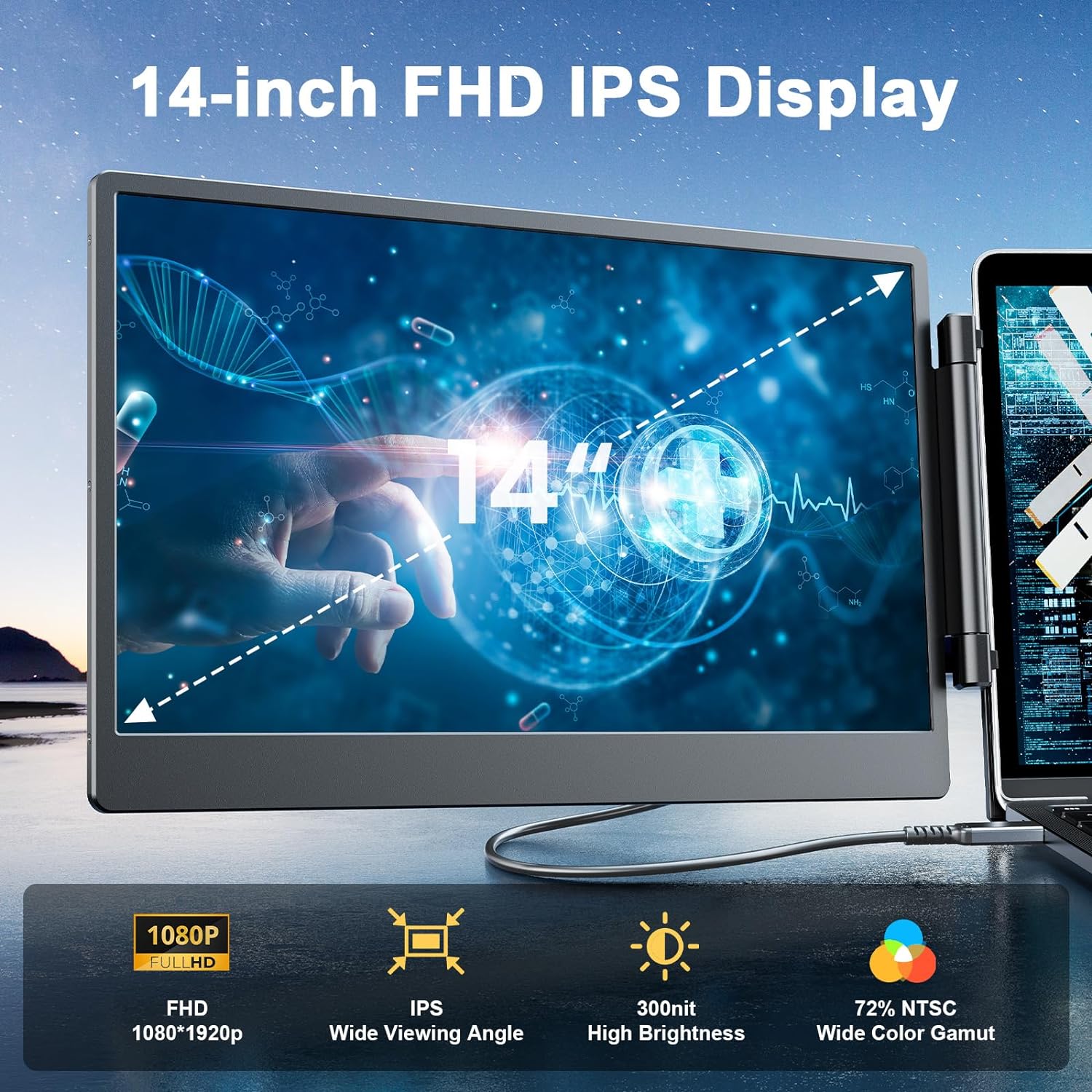 V2com Triple Portable Monitor for Laptop 14'' - S3 – V2COM